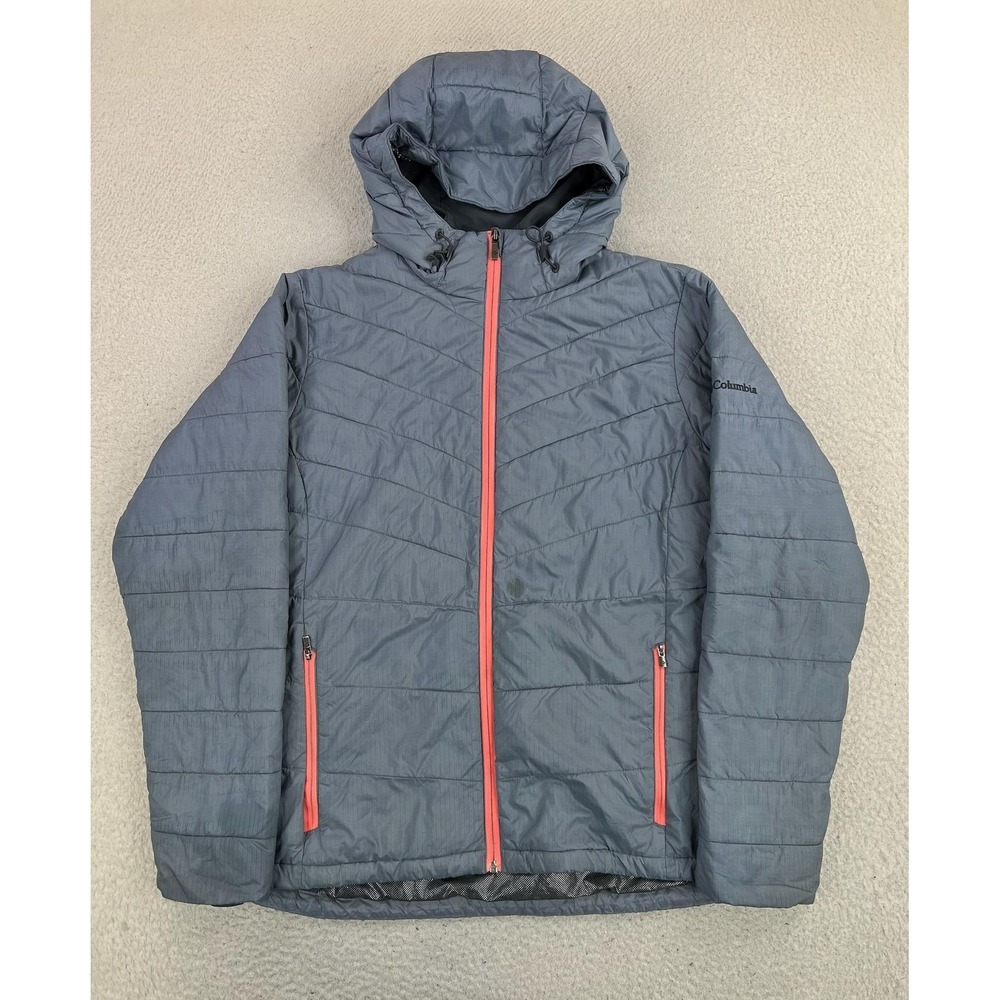 Columbia Jacket Womens XL Gray Omni-Heat Hooded Insulated Puffer Full Zip